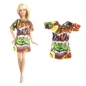 1 комплект улично рокли с надписи в стил графити, ежедневни къса риза, официални тоалети, аксесоари за кукла Барби