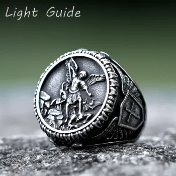 2022 НОВИ мъжки пръстени от неръждаема стомана 316L бог рицар убиец на дракони свети Георги пръстен Религия Бижута, Подаръци, безплатна доставка