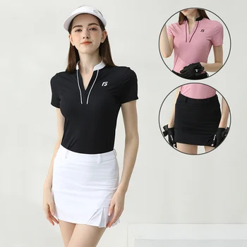 Дамска дишаща тениска за голф Golfist с V-образно деколте, Лоскутные блузи с къс ръкав, дамски тънка пола-молив, бързо съхнещи спортни къси панталони, костюм за голф