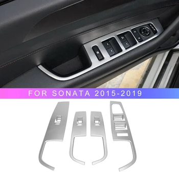 За Hyundai Sonata 2015-2019 Хром бутон за включване Стеклоподъемника Отрежете капака на вътрешния врати Украса Подлакътник
