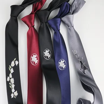 Марката 100% чисто Нов Мъжки вратовръзка с бродирани елен и цветя на животните, за мъже, тесен, 5 см, класическа вратовръзка за бизнес партита, аксесоари за костюми