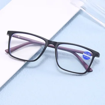Ультралегкие Модни Очила за четене в квадратна рамка с анти-синя светлина, Мъжки слънчеви Очила за четене при пресбиопия с анти-синя светлина с висока разделителна способност