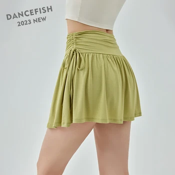 DANCEFISH 2023 Дамска Къса пола от вискоза с красива странична шнурком, Тънка талия, с Ниска Интензивност, Ежедневно облекло, пола, за фитнес, танци, йога