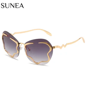 Слънчеви очила без рамки, Модни слънчеви очила във формата на облак, Ретро, Дамски слънчеви очила, Дамски слънчеви очила Luxry UV400, Градиентные сини Розови очила