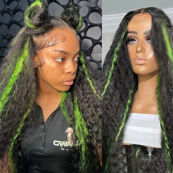 13x4 Черно-зелени дълбоки увивни дантелен челен перуки от човешка коса, 13x6 цветни HD прозрачни перуки, направени от коса, зелени перука с дълбока вълна отпред