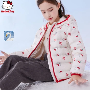 2023 Sanrio, пуховик с набивкой Hello Kitty, детска есен облекло, 2023 Детски зимни блузи с качулка в стил аниме Kawai