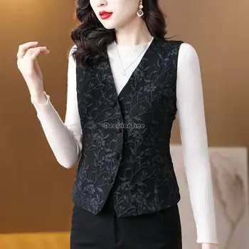 2023, китайски есенно-зимния памук женски жилетка без ръкави с v-образно деколте, жаккардовая удебелена топло основа, всекидневни китайски жилетка в ретро стил s800