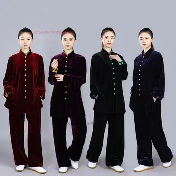 2024 китайски кунг-фу, тай-чи облекла за бойните изкуства, потник + панталон комплект тайдзи ушу уин чун униформи от националния кадифена топла комплект