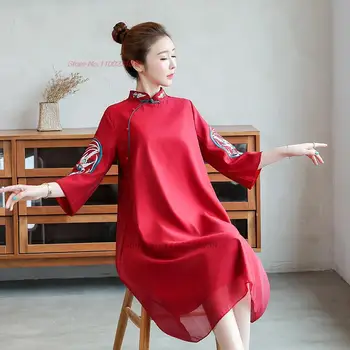 2024 национално рокля с бродерия на цветя, китайското самоделно ципао, елегантна шифоновое рокля трапецовидна форма qipao vestidos, източно премяна
