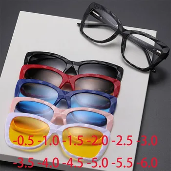2355D Новият ретро-колекция от слънчеви очила за жени, слънчеви очила с магнитен клипс, слънчеви очила рамка TR рецепта -0,5 -1,0 от -2 до -6