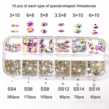 3D Кристали за нокти-арт Многоцветни Бижута и Аксесоари със собствените си ръце Плоски Стъклени мъниста, блестящи кристални изделия за декорация на нокти-арт