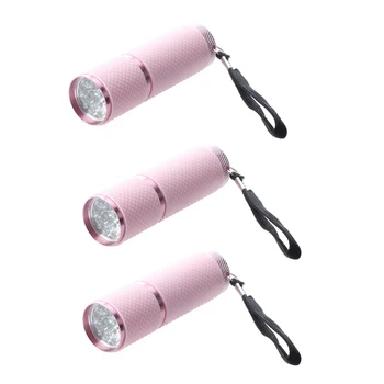 3X Открит мини фенерче с розов гумено покритие за 9 led