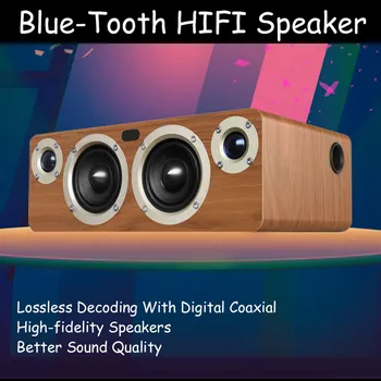 60 Вата Дървен безжичен Bluetooth-високоговорител с коаксиальным вход/AUX, Мощна основната част звукова лента за по-добър звук, субуфер