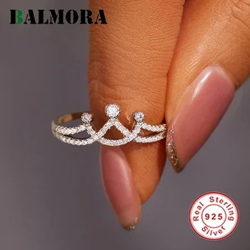 BALMORA S925 Сребърна Корона на Принцеса Тиара, Пръстен на пръста си, За жени, Момичета, Реколта Елегантни Кристали, Сватбена украса на подарък