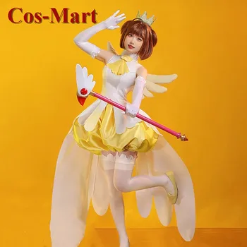 Cosplay-костюм Cos-Mart от аниме Cardcaptor Kinomoto Sakura, сладко жълто-бяло бойно рокля, дрехи за ролеви игри по време на парти