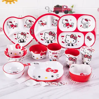 Kawaii Sanrio Hello Kitty Детска Посуда Чаша За Вода С Чиния Лъжица, Устойчив На Изгаряния При Падането, Подарък За Коледа За Момиче