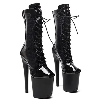 LAIJIANJINXIA/ Нови Модни Дамски Модерни обувки с изкуствен покрив 20 см/8 инча За танци на един стълб На висок ток и платформа 748