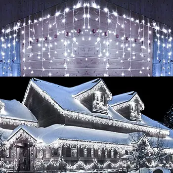 Led гирлянди под формата на ледени висулки, Приказни Коледни светлини на гирлянда на открито за сватба / парти / украса завеса / градина