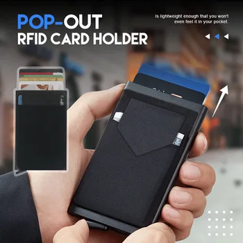 MIYIN automatic pop-up RFID anti-theft swipe чанта за банкови карти от ултра-тънък от алуминиева сплав универсален портфейл с щипка за карти за мъже и жени