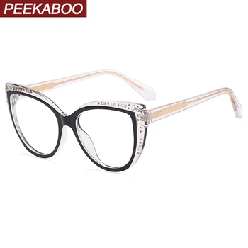 Peekaboo TR90 рамки за очила с кошачьим око, женски прозрачни лещи, кристали, сини, светли, слънчеви очила, дамски ацетатные бижута високо качество