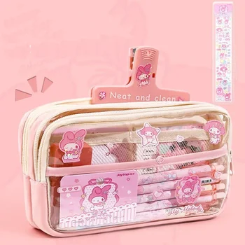 Sanrio Kuromi My Melody Cinnamoroll Молив Случай За Моливи Чанта За Съхранение На Модерен Прозрачен Голям Капацитет Cartoony Сладък Детски Подарък