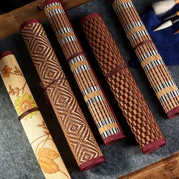 Бамбук на притежателя на четки за рисуване, преносим, с голям капацитет, в китайски стил, roll калъф, дръжка, аксесоари за бродерия