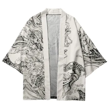 Бели жилетки с принтом Японски Демон, Дамски и мъжки ризи-жилетки 2024 година, cosplay, Юката, Харадзюку, Традиционно Кимоно, дрехи големи размери
