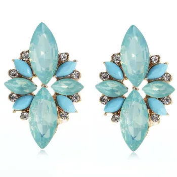 Висящи обеци YaYi от синьо зелено стъкло и бял страза, дамски модни обеци със скъпоценни камъни на древния златен цвят за жени E1134