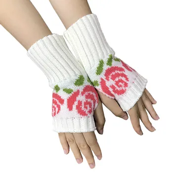 Дамски топли розови възли ръкавици на полпальца, Вълнени ръкавици, утолщающие Топли ръкавици, Дамски зимни ръкавици, топли Guantes