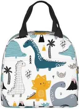 Детски чанти за обяд с изолация под формата на хубава динозаврика, дамски чанти за многократна употреба-тоут за обяд, идеални за училище / пикник / на плажа / пътуване