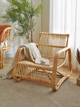 Единична диван от лозови насаждения, закрит стол от естествен ратан, стол за почивка, минималистичен японски балкон, стол-диван за почивка