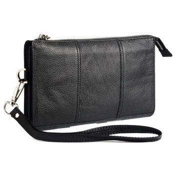 за Meizu 20 Infinity (2023) Калъф-чанта от естествена кожа - черно