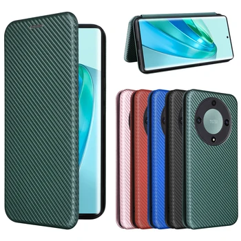 За Честта X9A Case Кожен Калъф, изработени От Въглеродни Влакна С Панти Капак За Huawei HonorX9A X9 A X9A Бизнес Магнитен Портфейл Слот За карти Тънък Калъф