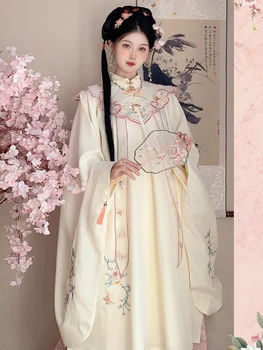 Китайската женска риза Hanfu Минг розов цвят, с яка-часова, с бродерия под формата на конете лице, ежедневното есенно-зимния рокля фея