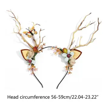 Коледна Превръзка на главата с Оленьими рога, Борова Шишарка, Зрънце цвете, Crown, панделка за коса, Венец