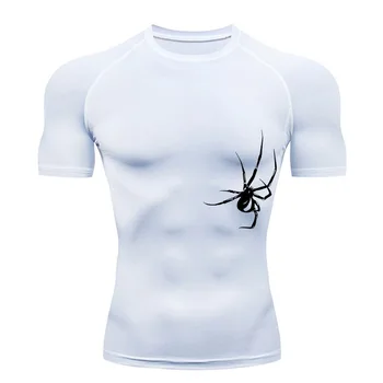 Компресиране бяла риза, мъжка тениска за бягане с къс ръкав, тренировка във фитнеса, быстросохнущий спортен топ, спортно облекло, лятна мъжки дрехи S-4XL