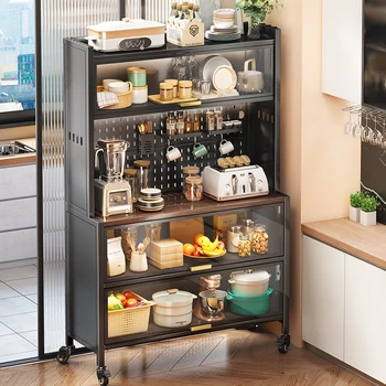 Кухненски стойка за съхранение, етаж многослоен шкаф с като, многофункционален шкаф, шкаф за съхранение