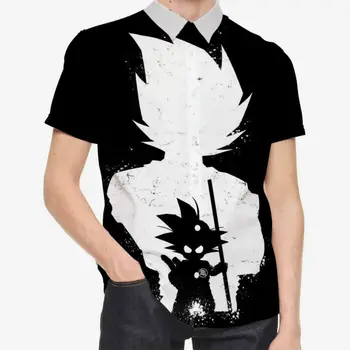 Лятна блуза Мъжка риза с къс ръкав Dragon Ball Z Goku Оригинала 2023 Социална Мъжка мода дрехи Плажен стил Сладък Готин