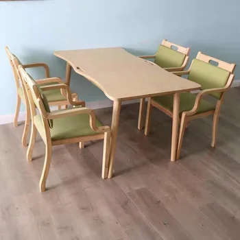 Маса за хранене и стол за старчески дом от масивно дърво, подходяща за възрастни хора, маса за хранене, стол за трапезария
