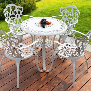 Маси и столове от алуминий, комплект маси и столове за отдих във вътрешния двор на открито в европейски стил от три части, iron градина