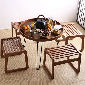 Многофункционален кръгла маса за приготвяне на чай, Нов китайски стил, прости горещ чайник, чай маса от орехово дърво в ретро стил, мебели за всекидневна