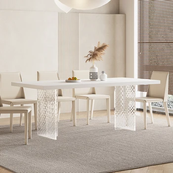 Модерен минималистичен Кухненската маса Прозрачна Акрилна Проста маса за хранене със скандинавски декор Бял дизайн Mesas De Comedor Furniture HD50CZ