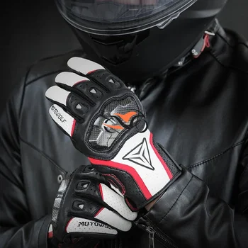 Мотоциклетни ръкавици от дишаща естествена кожа, с докосване на екрана върху целия пръст, сезонни ръкавици с твърди ставите на пръстите от въглеродни влакна, които предпазват от падане