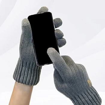 Мъжки изолирана плюшени топли ръкавици на допир, улични ветроупорен двуслойни възли ръкавици, зимни меки ръкавици с топъл, приятен за кожата