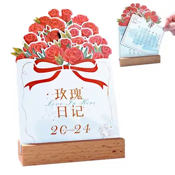 Настолен календар в 2024 година Месечен календар в цветния теми Творчески настолен календар на дървена основа Настолен календар за кабинета