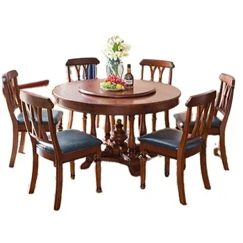 Нова гореща разпродажба, маса за хранене и столове от масивно дърво в американски стил, модерен разширено кръгла маса с 6 стола