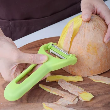 Нож за почистване на зеленчуци от неръждаема стомана, 3 в 1, многоцелеви фреза за пъпеш, въртяща се режещата глава на ренде краставици, кухненски инструменти за зеленчуци