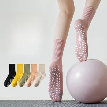 Обикновена чорапи за пилатес, женски професионални силиконови нескользящие чорапи за йога, Памук, дишащи спортни чорапи за танци в салона за помещения