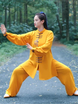 Облекло за тренировки по тайцзицюань, дамски дрехи, за тайцзицюань, мъжки комплект за изказвания, пролетно-есенна дълга облекло за изказвания по бойни изкуства