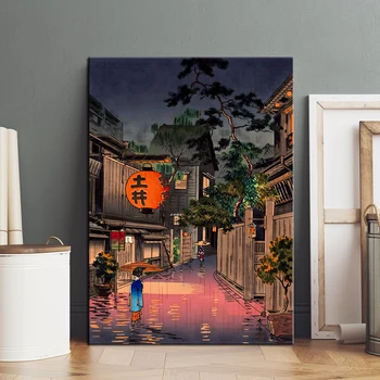 Плакат Ukiyo e Tokyo Rainy Street, Стенно изкуство, картини върху платно, печатни снимки за всекидневната, Декорация на дома, подарък
